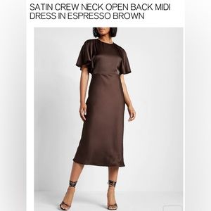 Express Satin Crew Neck Open Back Midi Dress - Espresso Brown